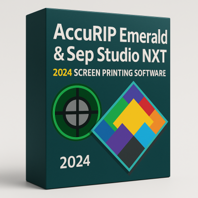 AccuRIP Emerald and Sep Studio NXT 2024 software box for screen printers