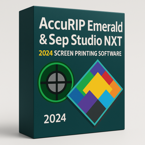 AccuRIP Emerald and Sep Studio NXT 2024 software box for screen printers