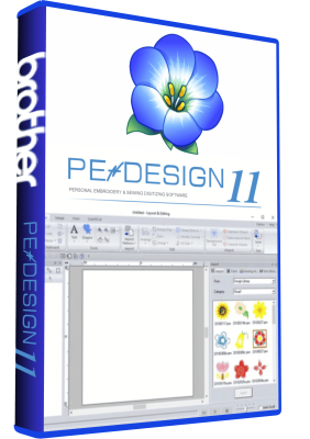 PE-Design 11.40 embroidery software box and interface screenshot