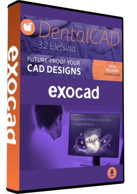 exocad v3.2 DentalCAD software interface for crowns, implants and dentures